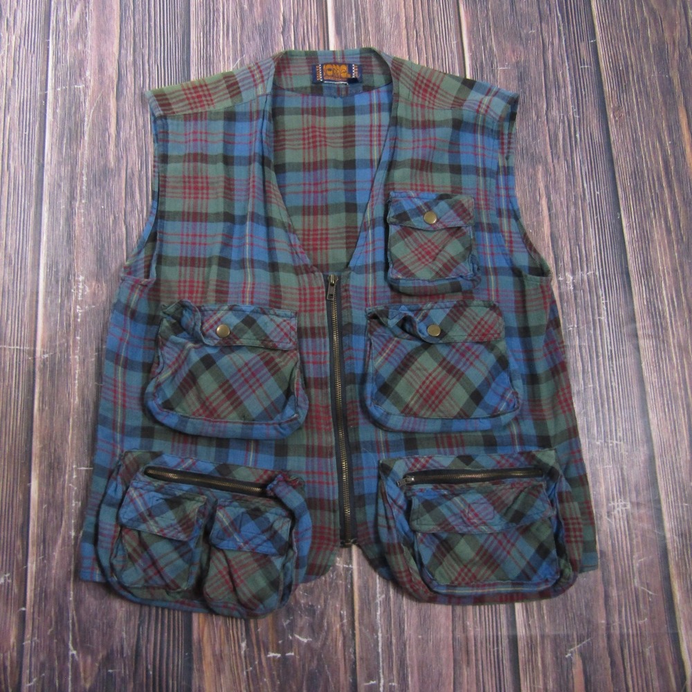 Sorel Vest Womens M Multicolor Plaid Full Zip Utility Pockets Outdoor Flannel